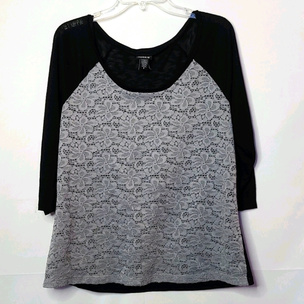 Torrid 3/4 sleeve lace scoop neck black top blouse